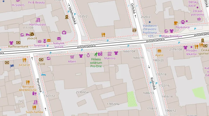 Map of the area around the office at Vinohradská 100